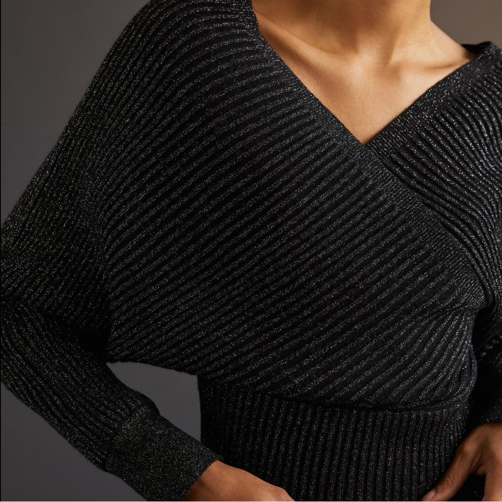 Anthropologie - Shimmer / Silver Surplice Pullover Sweater - Picture 3 of 8